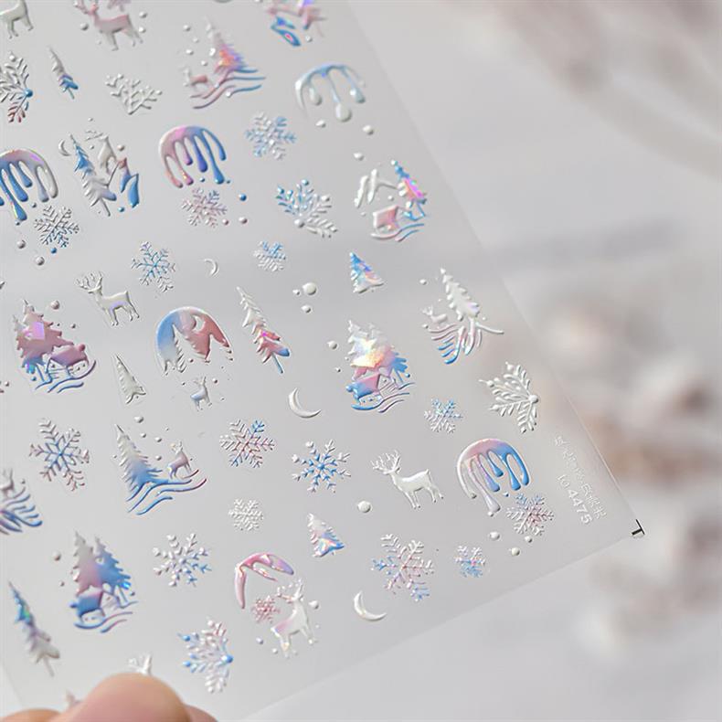 Fantasy Christmas Nail Art Stickers Tomoni Embossed Adhesive Popular Ins Colorful Snowflake Nail Sticker Decorations