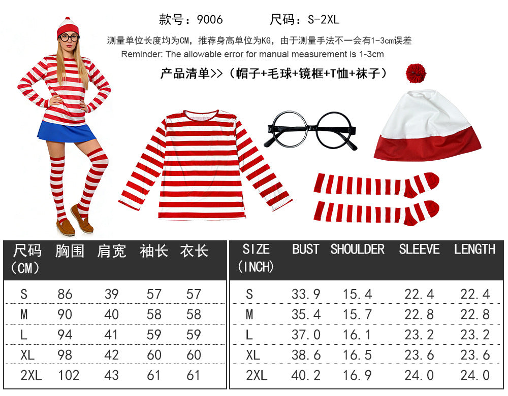 Halloween Costume Smart Wally Where's Wally UK Anime Costume cosplay Couple Costume