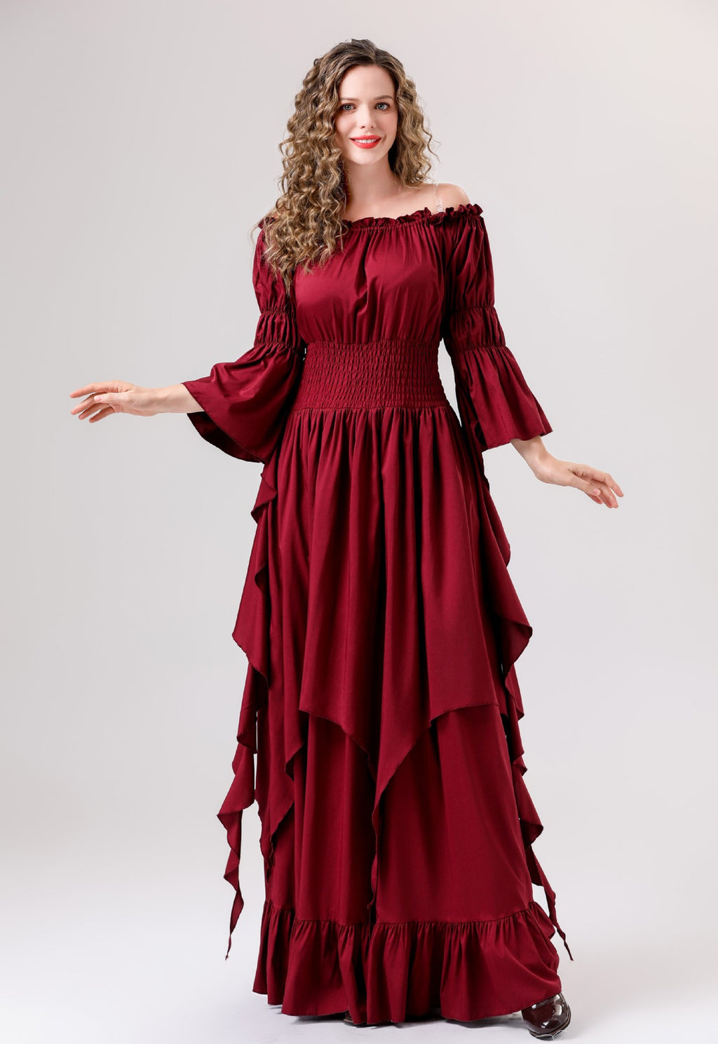 Halloween Medieval Renaissance Retro Dress European and American Square Collar Bundle Waist Dress Stage Performance Costume