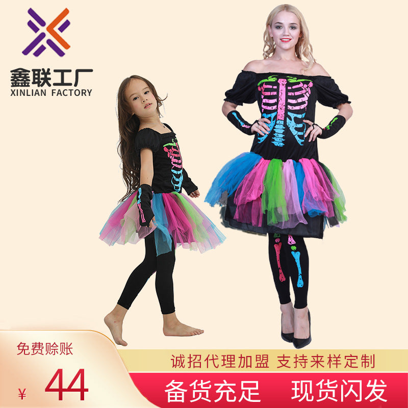 Colorful Punk Skull Costume Halloween jumpsuit Halloween New Skull Skeleton Playing Suit