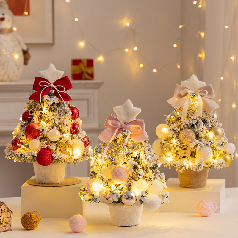 Christmas tree new desktop christmas tree pvc with lights christmas tree mini diy christmas decoration flocking