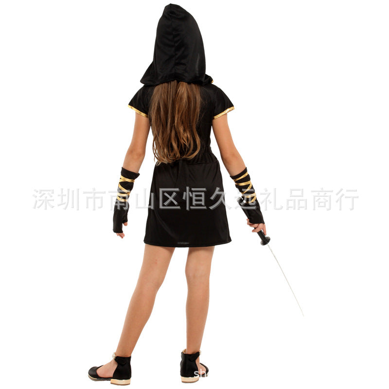 Halloween Costume G-0372 Black Gold Ninja Girl Masquerade Cosplay Girl Ninja Show Costume