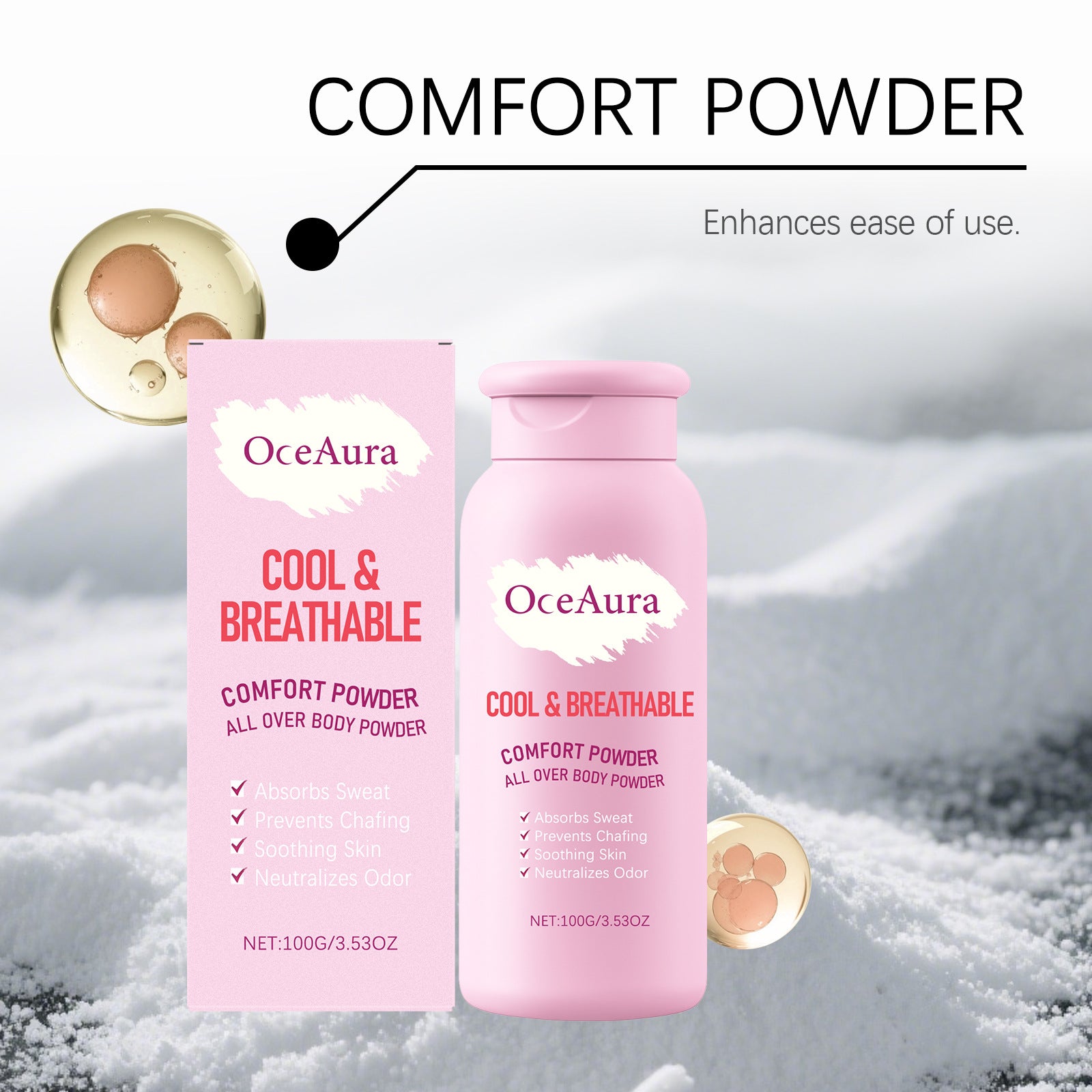 Dry Talcum Powder Remove Odor Sweating Moisture Refreshing Body Inner Thigh Absorption Natural Comfortable Sensitive Skin Care