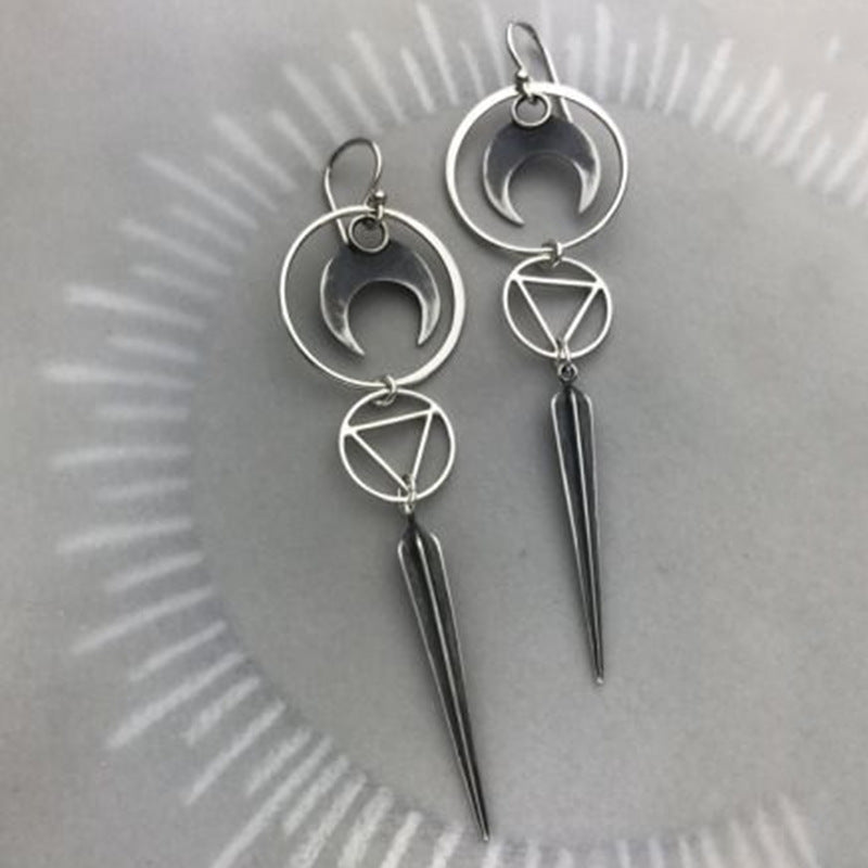 Gothic Devil's Eye Punk Earrings Halloween Accessories Ancient Silver Moon Metal Long Earrings Cross-Border