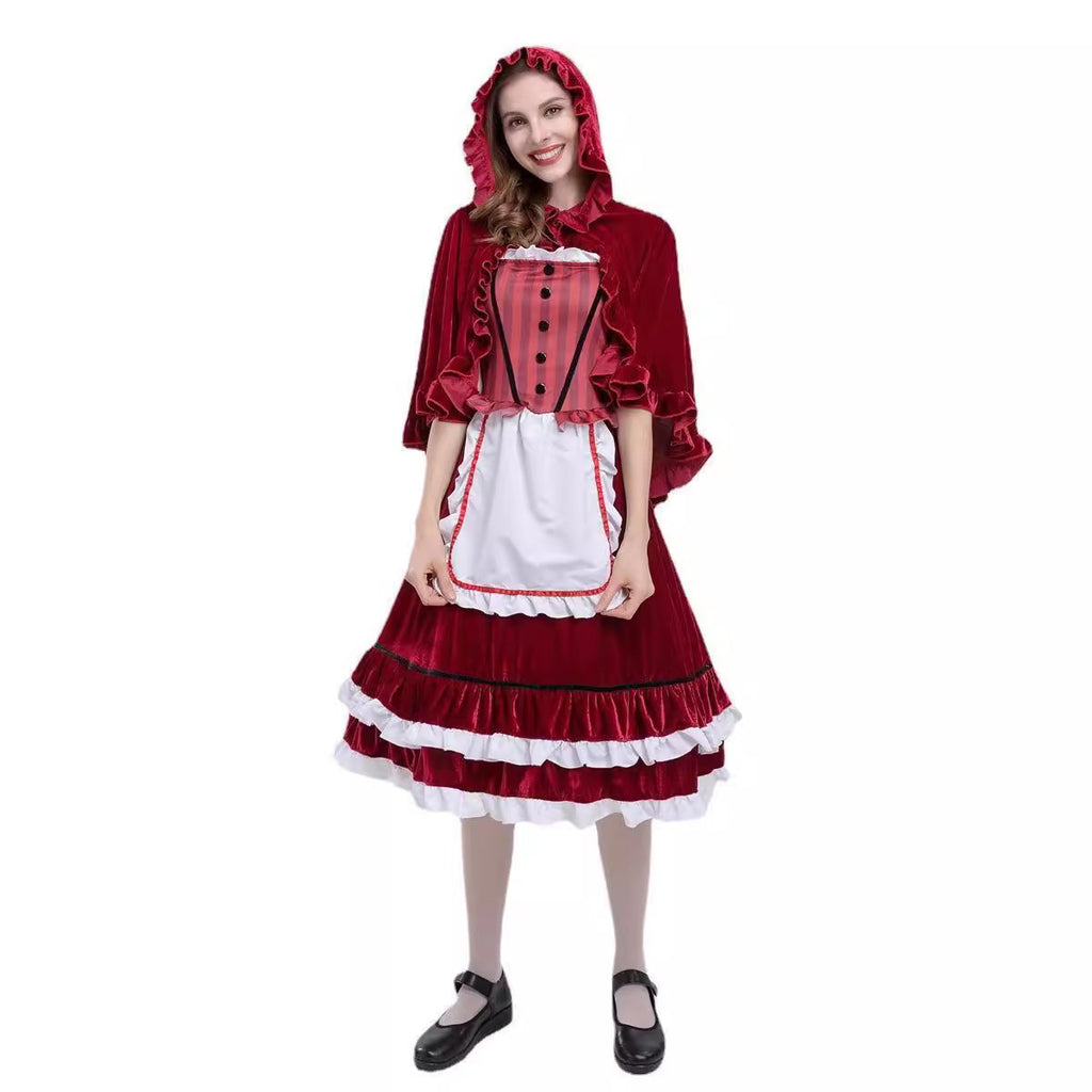 European and American New Halloween Little Red Riding Hood Cos Role-Playing Anime Party Costume Little Red Riding Hood Performance Outfit