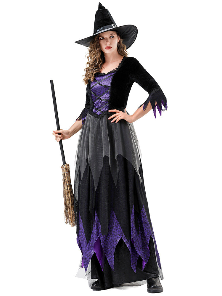 Halloween Cosplay Witch Costume Vampire Black Purple Dress Magic Witch Stage Role Play