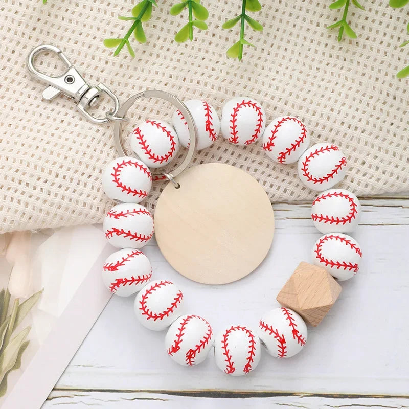 Sporty Baseball Independence Day Halloween Wooden Beads Wooden Fruit Summer Party Keychain Bracelet