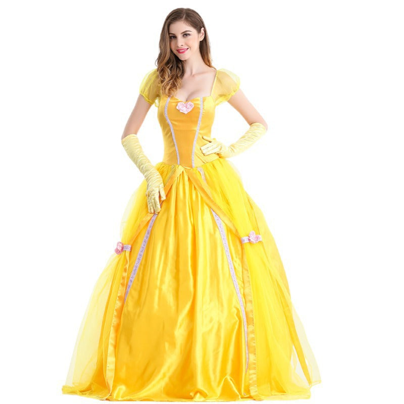 Halloween Costume Beauty and the Beast Movie Character Belle Princess Yellow Dress Game Princess Costume