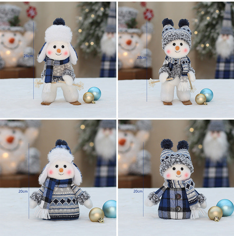 Cross Border Christmas Decorations Ski Snowman Doll Desktop Doll Blue Gauge Fabric Christmas Iron Feet Snowman Ornaments