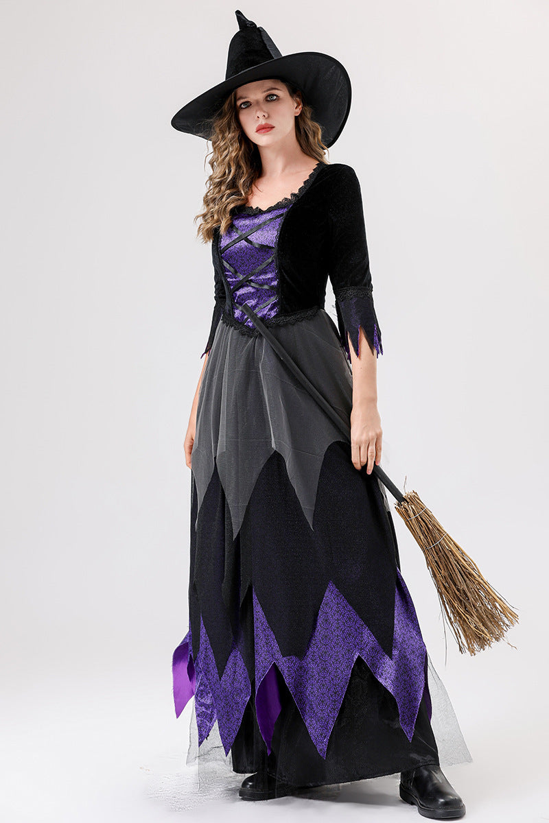 European and American Halloween Cosplay Witch Costume Vampire Black Purple Dress Magic Witch Role Play
