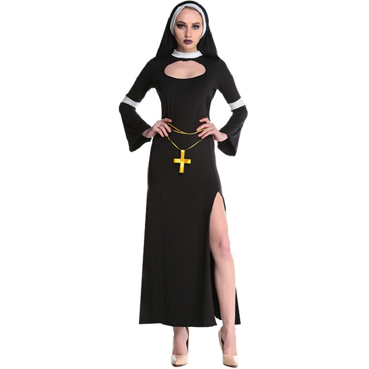Foreign Trade Adult Female Halloween cos Costume Masquerade Nuns Cosplay Clothing Stage Performance Clothing suit