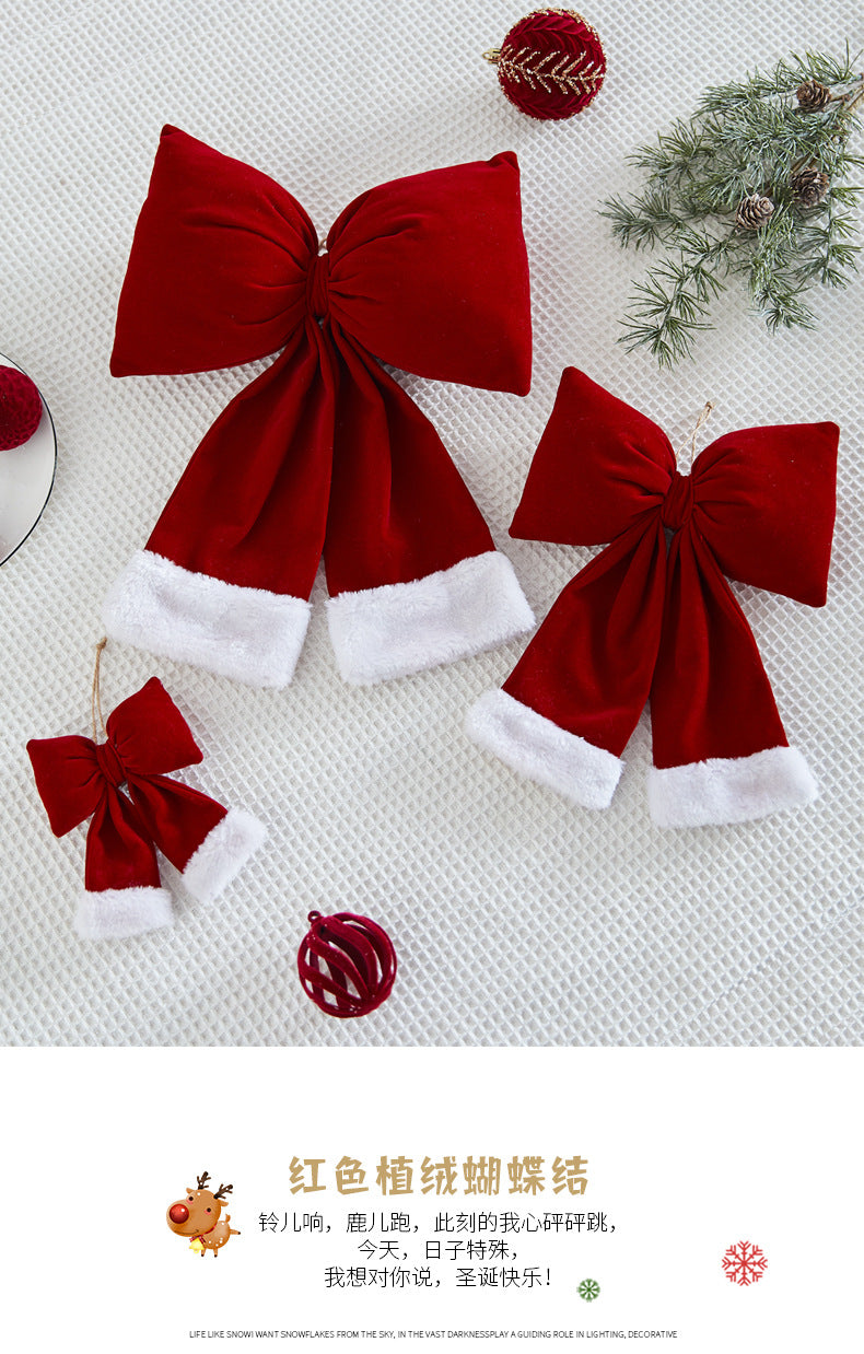 Christmas Tree Decoration Home Gold Velvet Bow Large Pendant Photo Atmosphere Props Atmosphere Flocking Bow