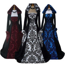 Large Size Halloween European and American Popular Women's Medieval Vintage Hooded Dress Square Collar Trumpet Sleeve Large Dress