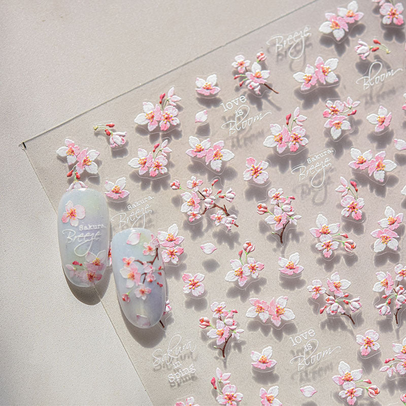 Spring Cherry Blossom Nail Stickers New Embossed 5D Three-Dimensional Japanese Style Internet Celebrity Ins Flower Nail Sticker Decorations