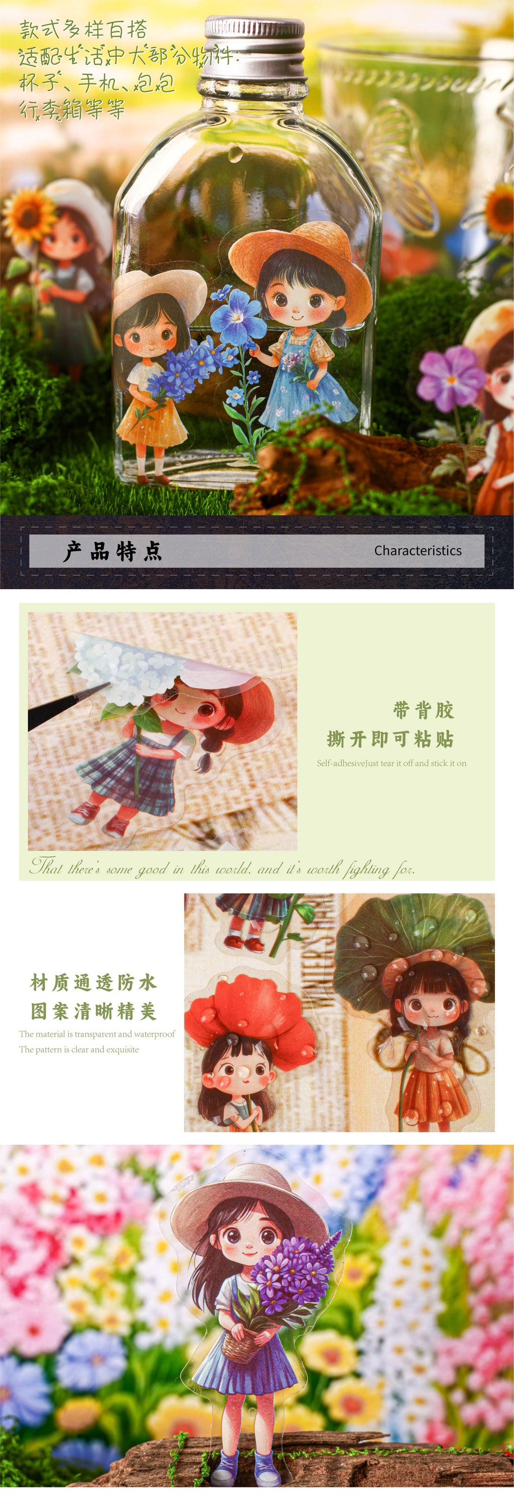 Retrostory Hibiscus Series Stickers Creative Sticker Paper Cute Material Decoration for Journaling Background Scenery Stickers