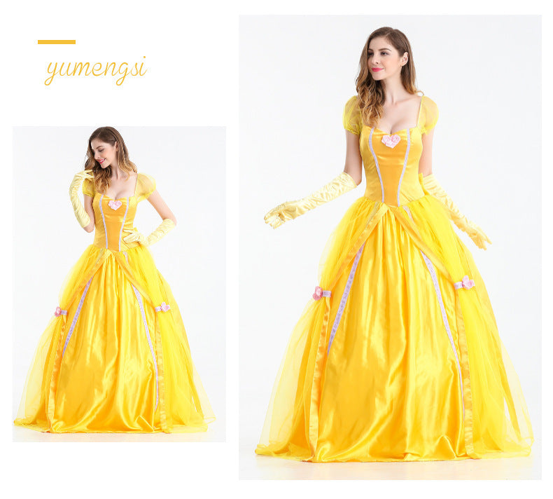 Halloween Costume Beauty and the Beast Movie Character Belle Princess Yellow Dress Game Princess Costume