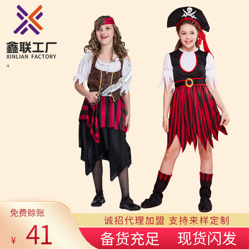 Halloween Children's Costume Costume Performance Costume Performance Costume Pirates of the Caribbean New Red and Black Striped Suit
