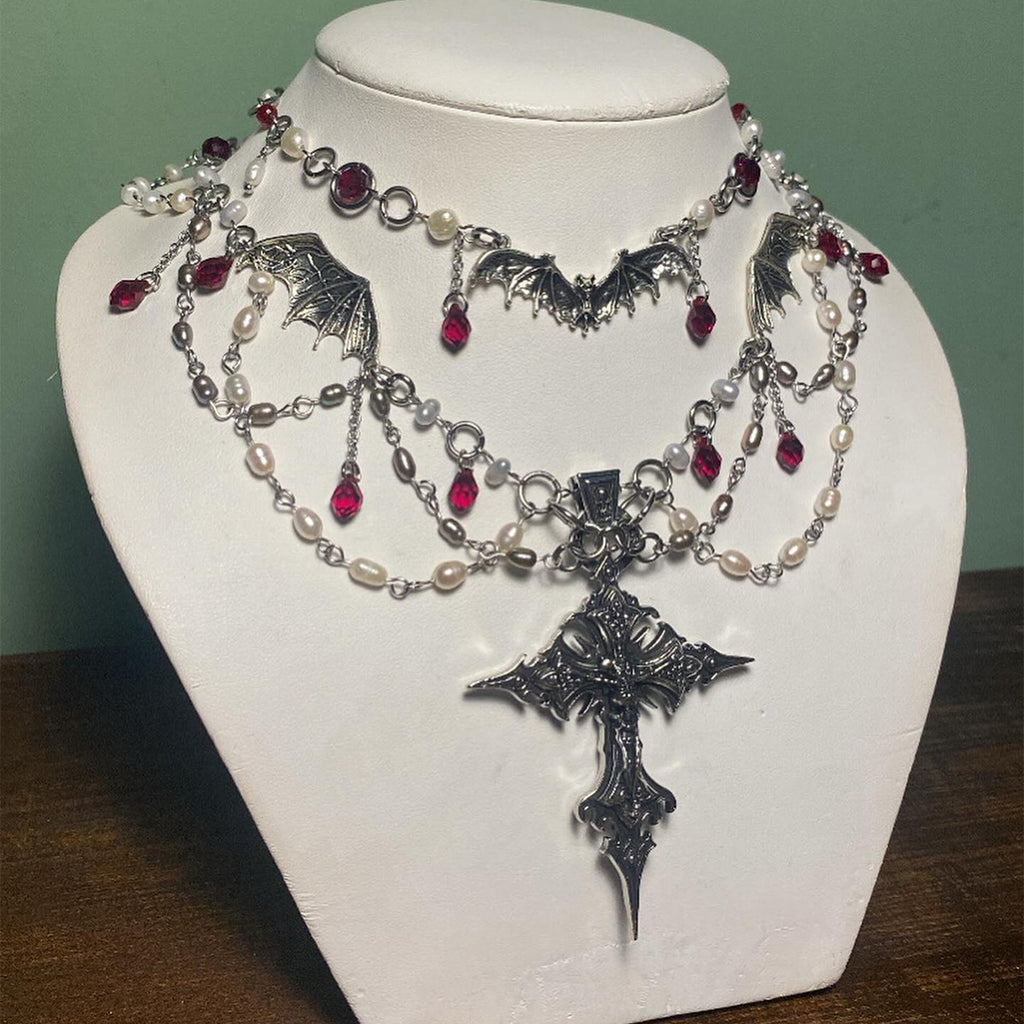 Halloween Cross Necklace Wholesale Cross-Border Vintage Dark Heavy-Duty Gothic Style Necklace Light Luxury Niche Sweater Chain