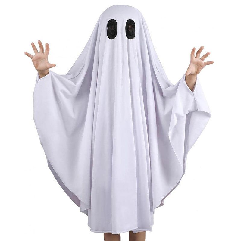 Cross Border Children Adult White Ghost Pullover Cloak Halloween Cos Ghost Festival Theme Carnival Party Dress Up Clothing