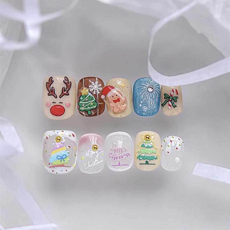 Crystal Diamond Happy Christmas Nail Art Stickers Tomoni Embossed Ins Cute Elk Gingerbread Man Nail Sticker Decoration