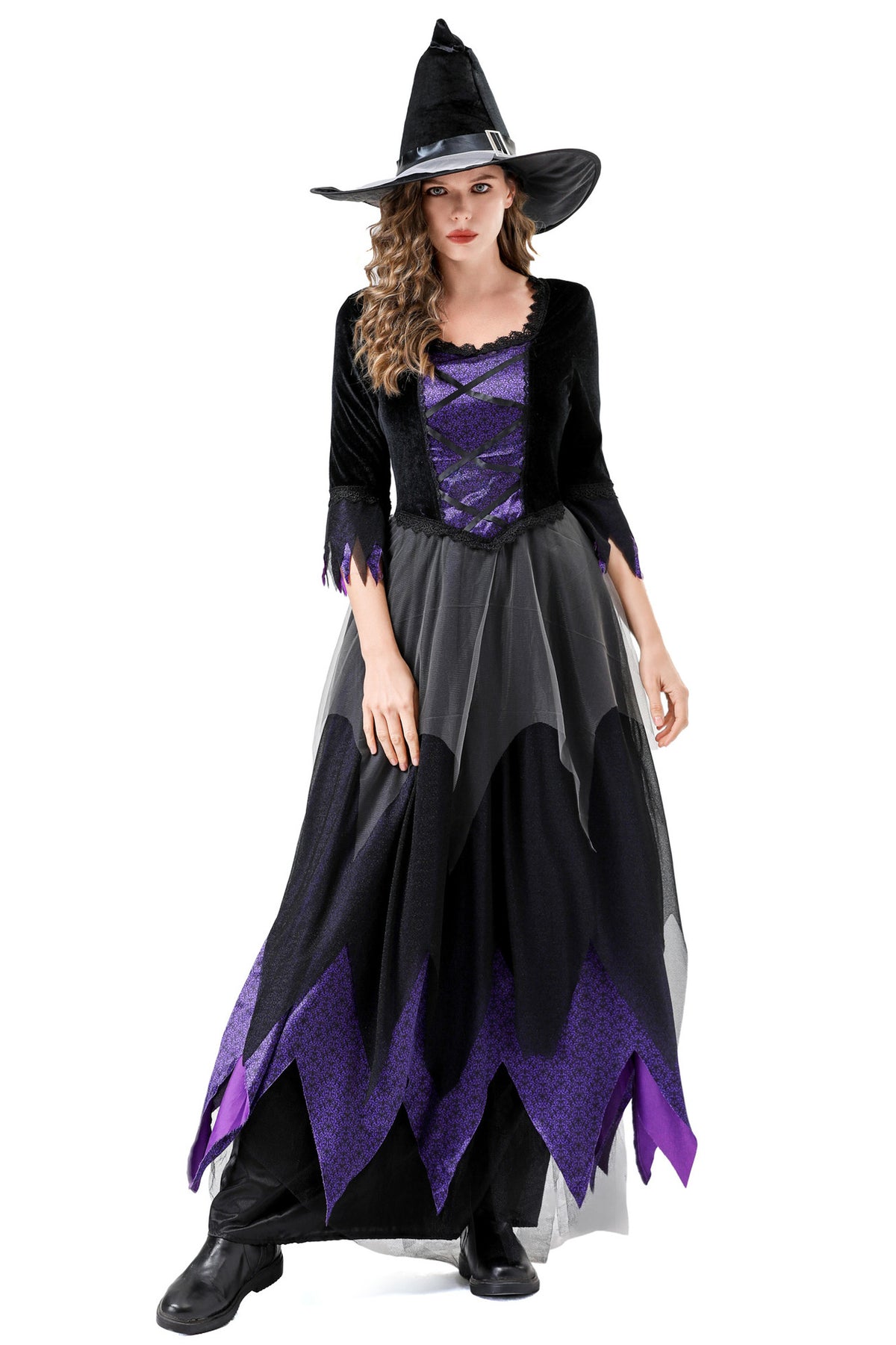 Halloween Cosplay Witch Costume Vampire Black Purple Dress Magic Witch Stage Role Play