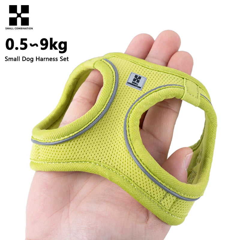 Small Combination Small Dog Harness Leash Set Soft Reflective for
