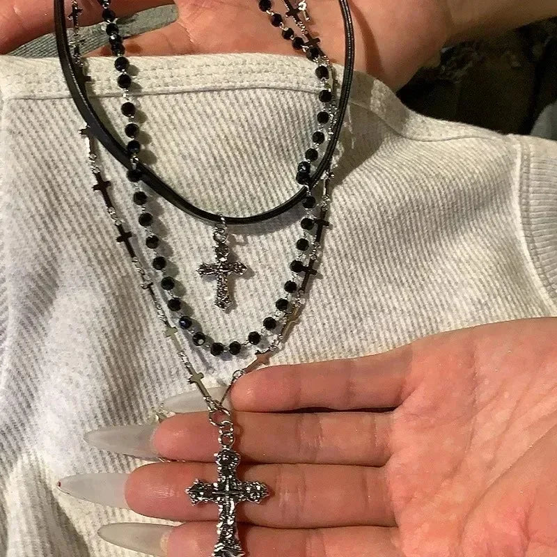 Women Men Lovers Vintage Multi Layer Bead Necklaces Gothic Punk