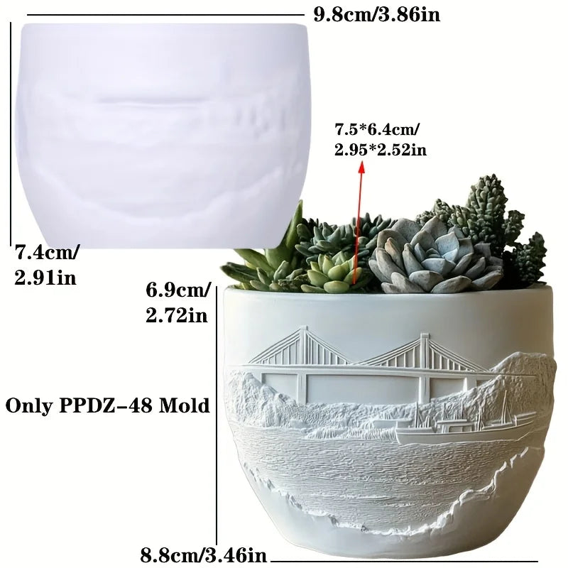 Sea Bay Canyon Relief Succulent Plant Flower Pot Resin Silicone Mold Mountain Range Sea Sunrise Relief Storage Box Gypsum Molds