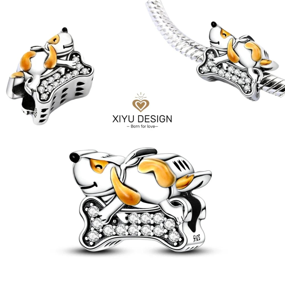 Cute Pet Series Capybara Couples Charms Eat Fruit Beads Fit DIY 925 Silver Bracelet Necklace Women Anniversary Jewelry Gift