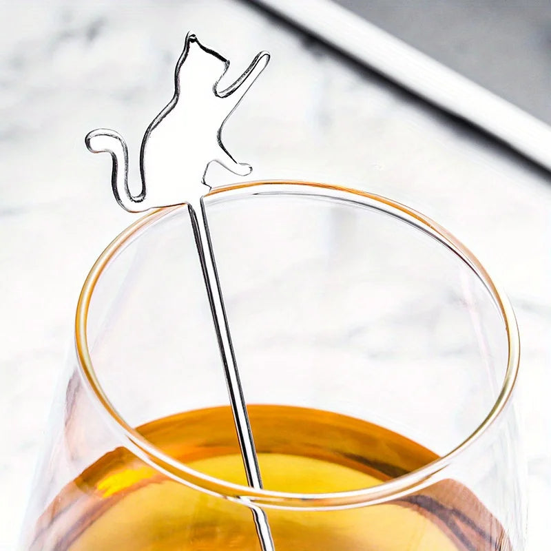 2pcs, Dessert Spoon, Stainless Steel Coffee Spoon, Cute Milk Spoon, Kawaii Cat Stirring Spoon, Reusable Ice Cream Spoon