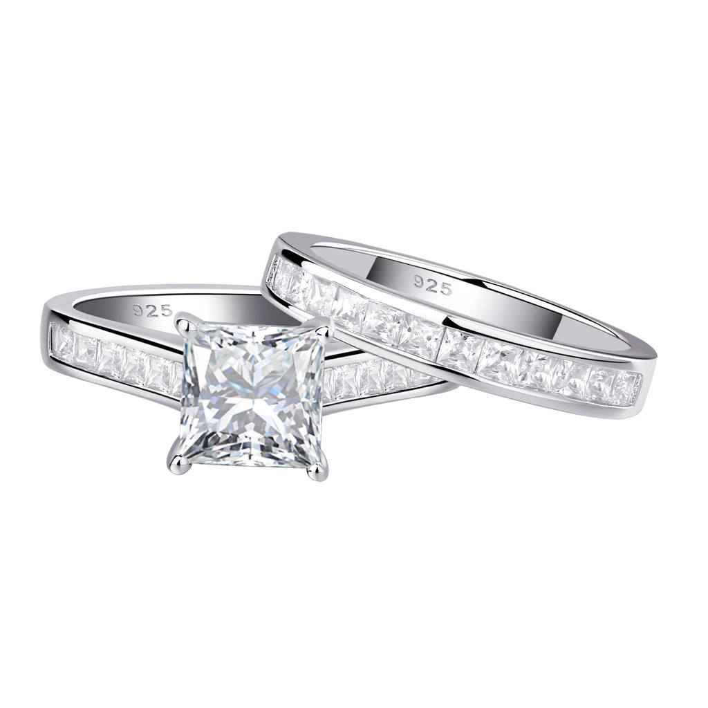 Newshe 2 Pcs GRA Certified Moissanite Princess Cut Wedding