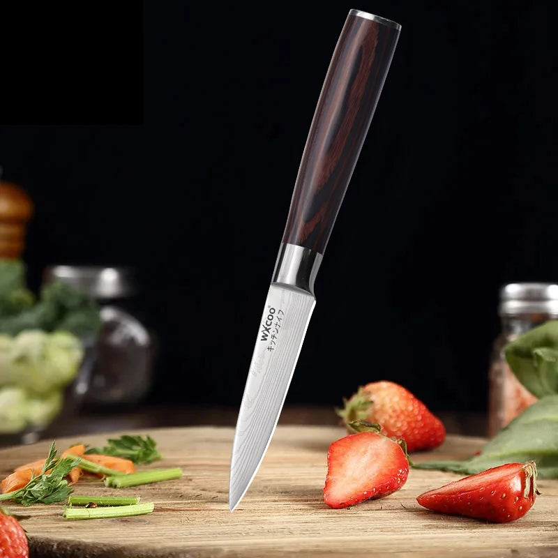 WXCOO Japanese Knife Set with Knife Bag Kitchen Knives Damascus Laser Fish Fillet Meat Cleaver Fruit Peeler Santoku Cutter