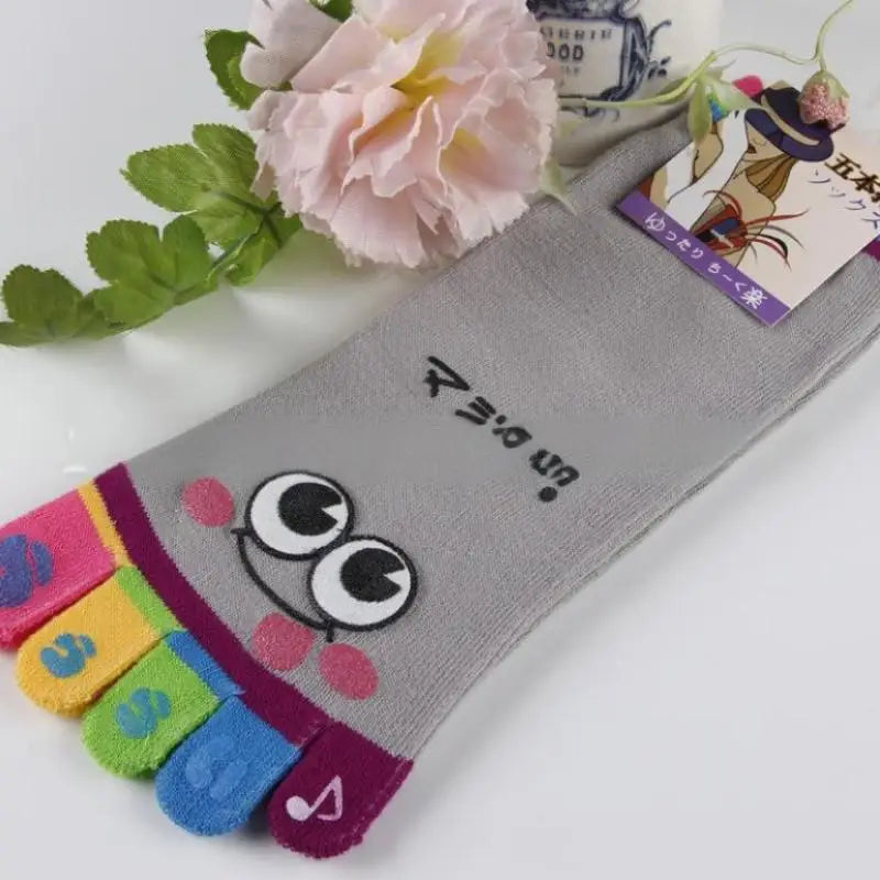 NEW Cute Cartoon Five-toed Crew Finger Socks, Breathable Short Cotton Socks for Casual Wear, Novelty Toe Socks with Funny Design