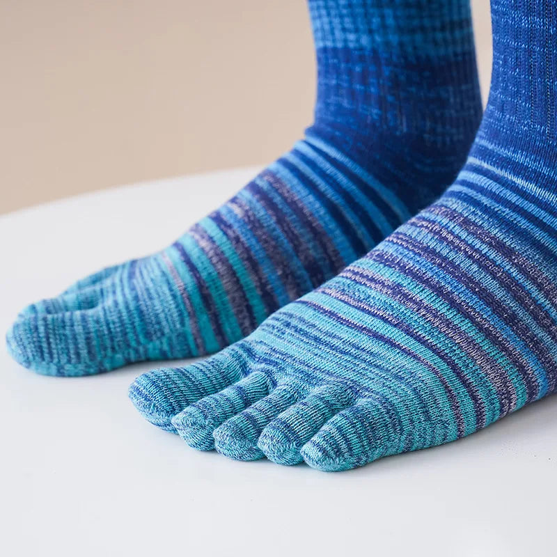 1/6 Pairs Man Toe Socks Long Plus Large Size Cotton Colorful Striped Compression Sport Fitness Happy 5 Finger Calf Socks EU40-46