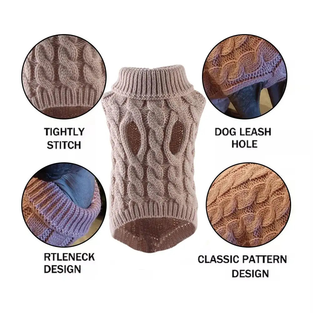 New Pet Small Pet Dog Clothes Sweater Fashion Autumn Winter Solid Fried Dough Twists Knitting Warm Comfort Clothing Wholesale