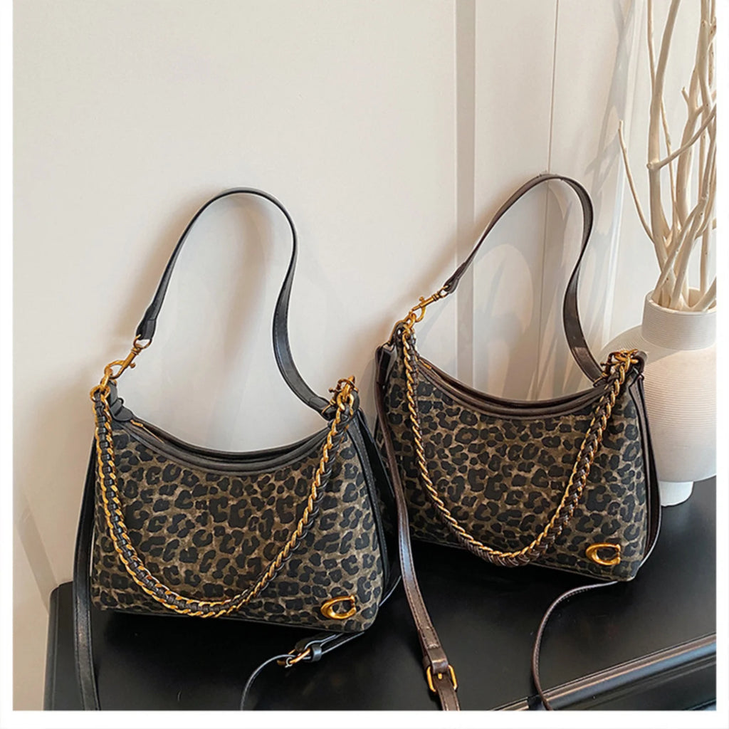 Leopard Print Chain Crossbody Bag Women's Y2K Style Single