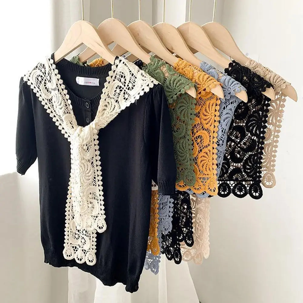 Solid Color Knitted Shawl High-quality Women Ladies Casual Fake Collar Summer Female Scarf