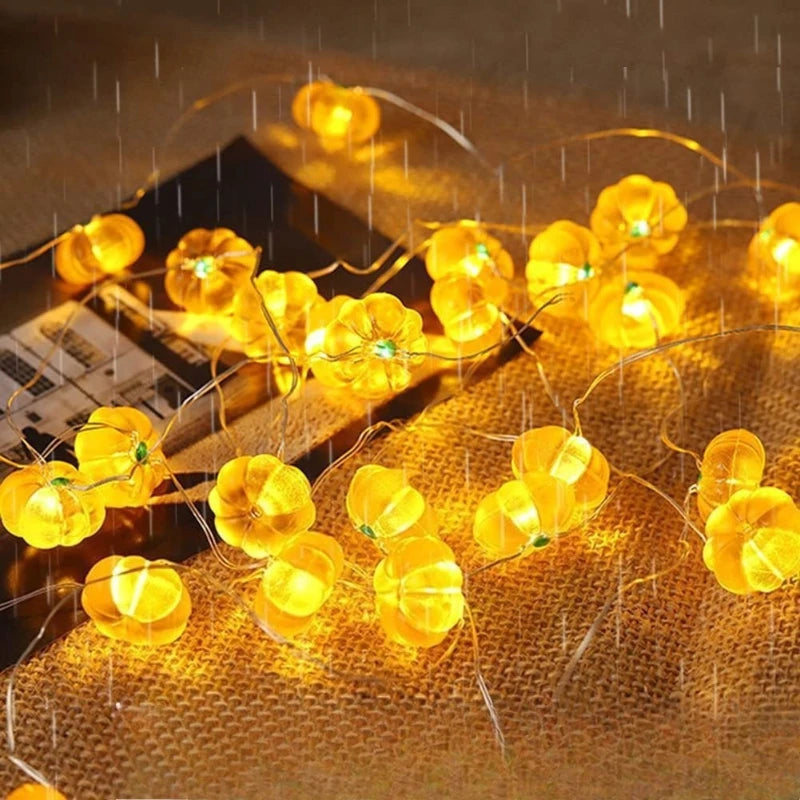 Pumpkin LED String Lights Portable 1M 10 Led Garland Happy Halloween Party Decoration for Home Bar Atmosphere Thanksgiving Decor