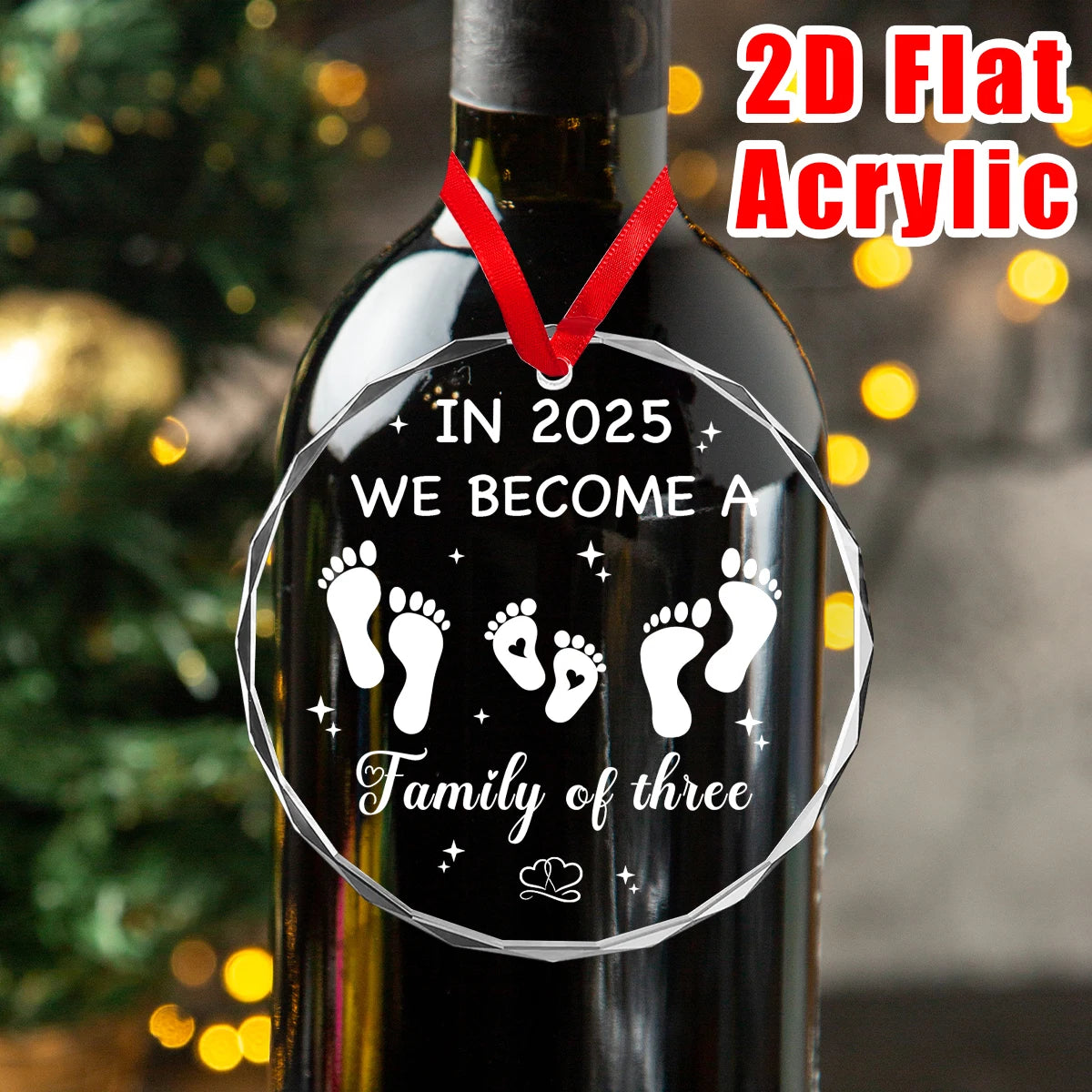 1pc Acrylic Christmas Ornament With Ribbon,Hanging Keepsake Decor For Christmas Tree,Gift For Parents Celebrate First Christmas