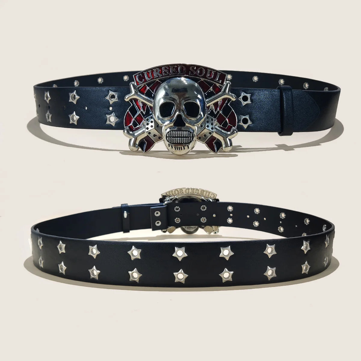 Women's Punk Skull Belt Harajuku Gothic Y2K Eyelet Skeleton Head