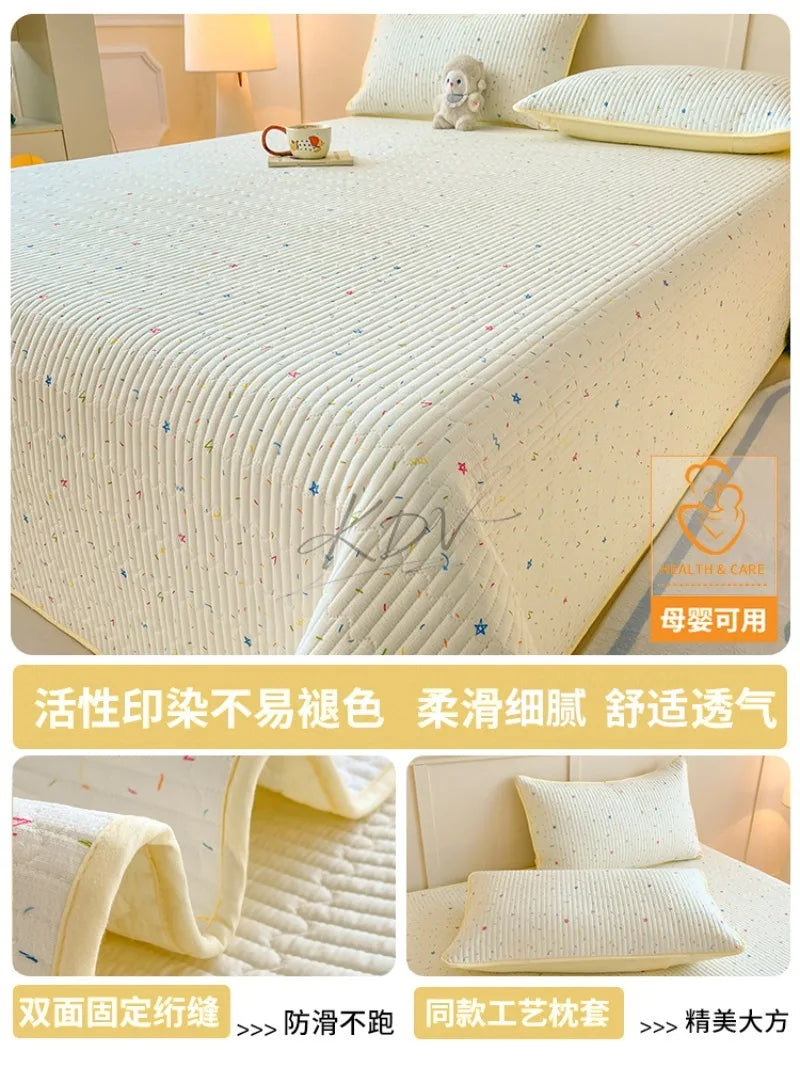 Thickened Quilted Bedspread for Single Double Bed Floral Soft Breathable Summer Quilt Machine Washable Dust-proof Bed Cover Set