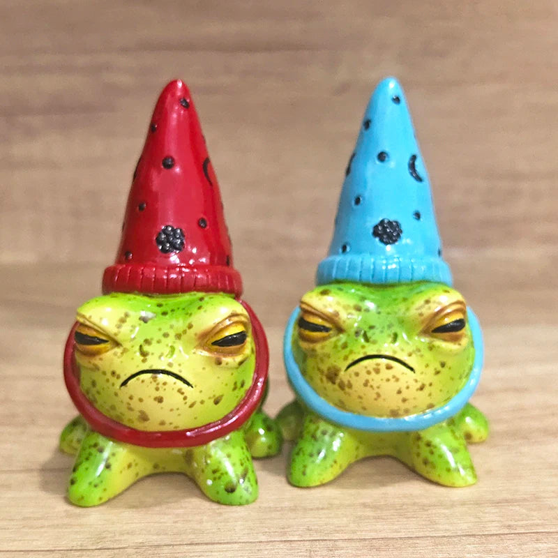 Cute Frog Statues for Garden Witch Hat Little Frog Statue  Figurine Outdoor Yard Art Sculpture Hand-Painted Bonsai Ornament
