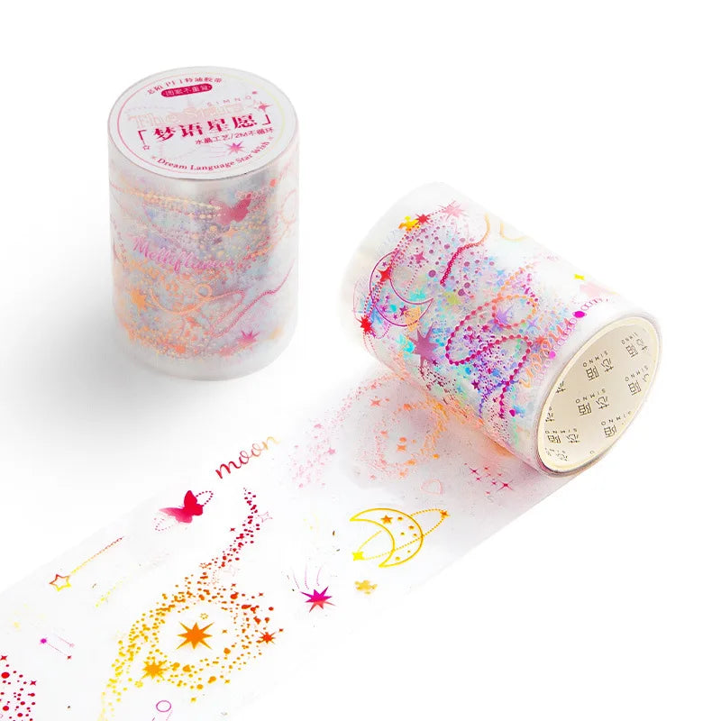 5.5*200cm 1roll Metallic PET Tape for Journaling, Laser Gold/Silver Decorative Stickers, DIY Scrapbook Washi Supplies