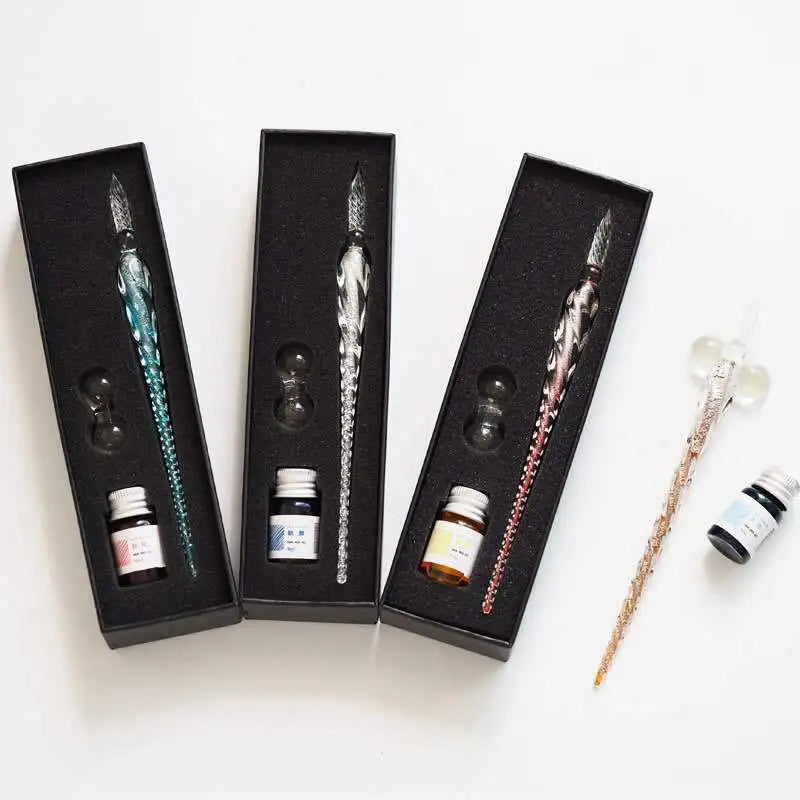 Crystal Glass Dipping Pen Gift Box Colorful Gold Powder