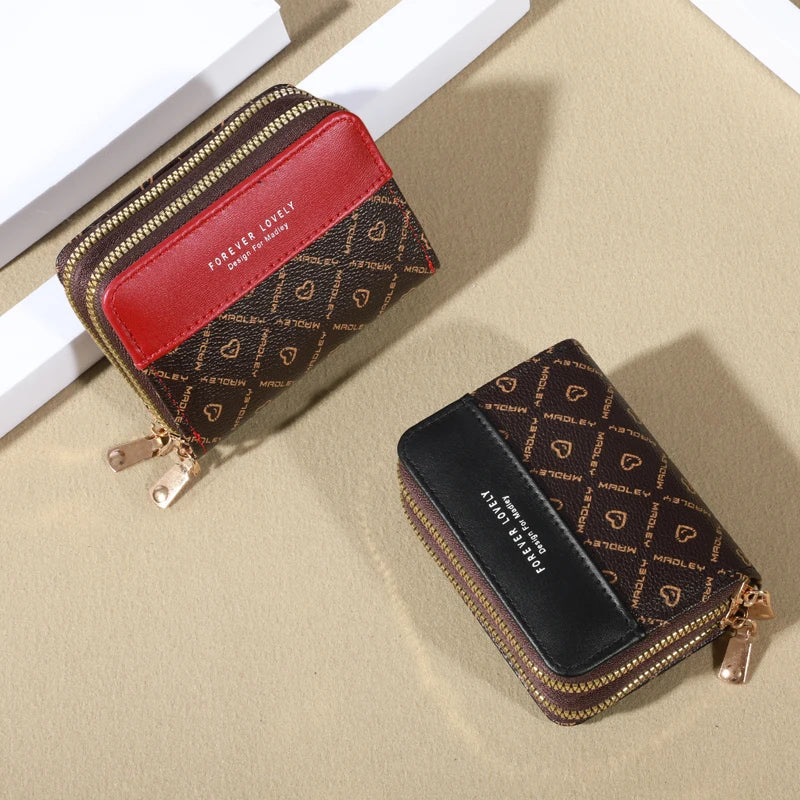 RFID Protection Mini Wallet - Chic Faux Leather with Double Zipper, Multiple Card Slots & Slip Pocket, Compact Classic Clutch