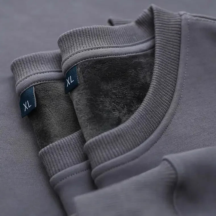 600G Pure Cotton Plush Thickened Sweatshirt Thin Plush Heavyweight Solid Round Neck Sweater Autumn Winter Warm Sweater