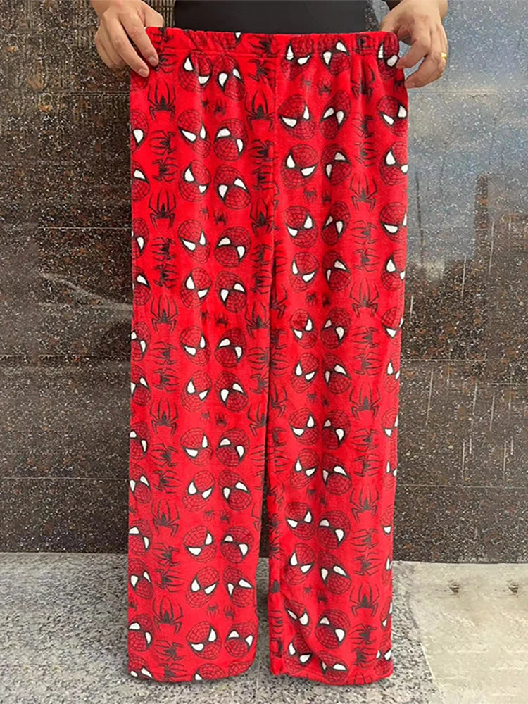 Kitty Spider-man Cotton Velvet Loose Pajamas Pajamas Long Pants Women's And Men's Cartoon Sleeping Casual Wear