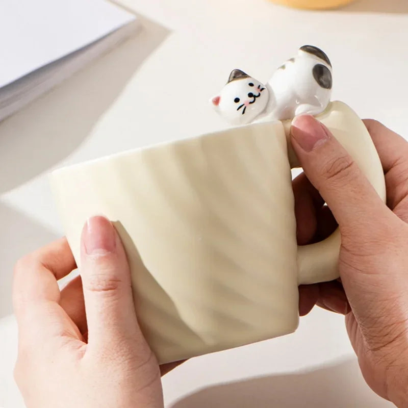 Creative Cartoon Cat Ceramic Mug Cute Cat Cup Children's Milk Breakfast Home Office Coffee Cups Tea Cup Gift Frends Drinkware
