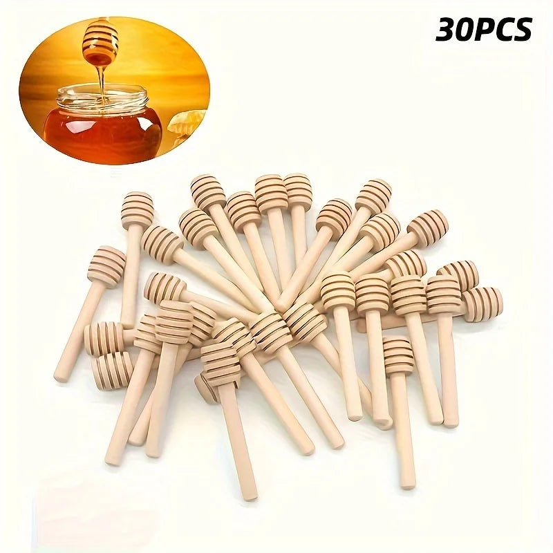 Honey Stir Bar Mixing Handle Jar Spoon Natural Wooden 10/30/50Pcs Honey Dipper Wooden Stick Honey Spoons Kitchen tools