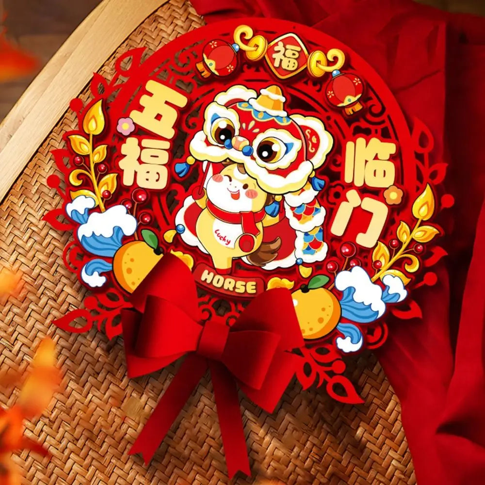 Chinese 2026 Horse Year Door Sticker Nonwovens Traditional Fu Character Sticker Blessing Cartoon New Year Wall Sticker
